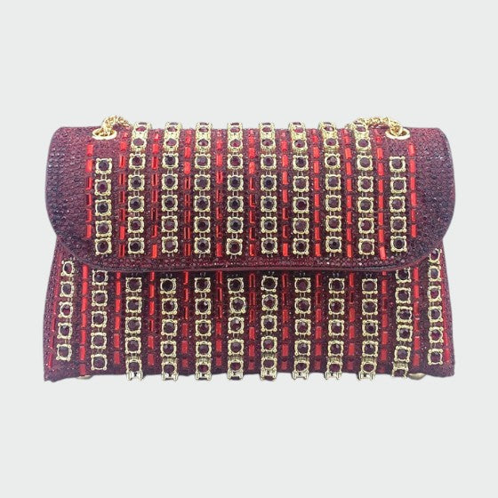 Laviera chain shoulder bag in claret with gold stone embellishment, front view
