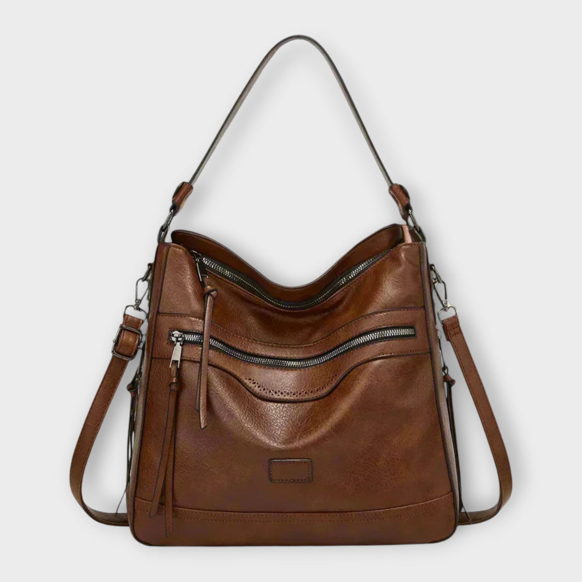 Élodie classic retro shoulder bag in brown coffee, front view