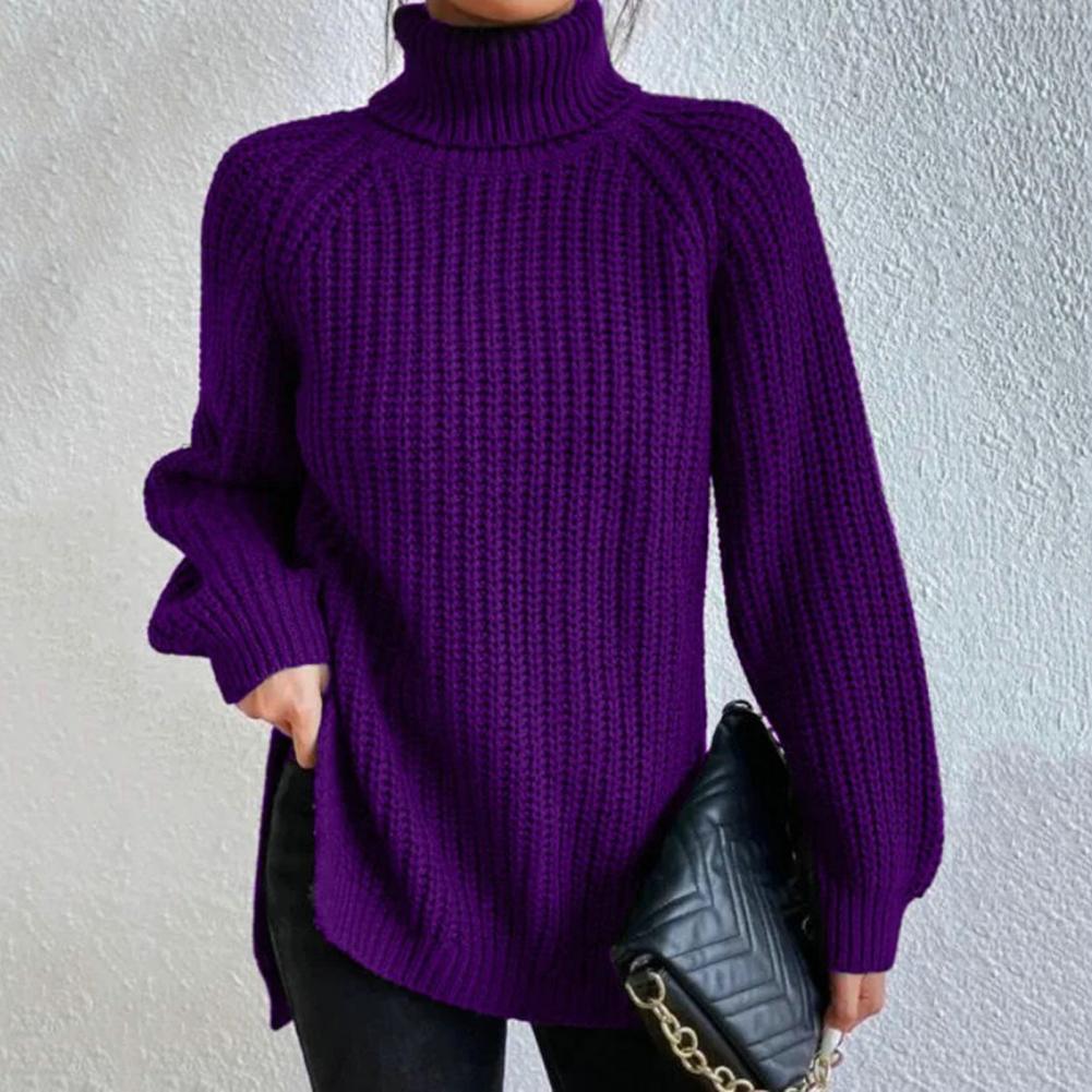 Elara cosy turtleneck sweater in violet, front view