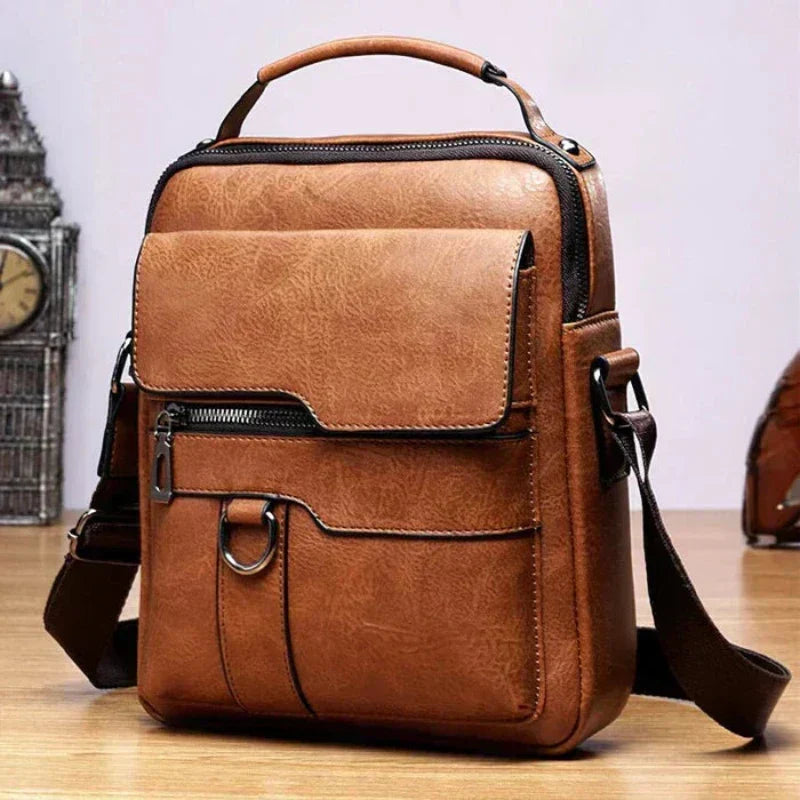 Ismeria luxury shoulder bag in light brown, front view with flap panel