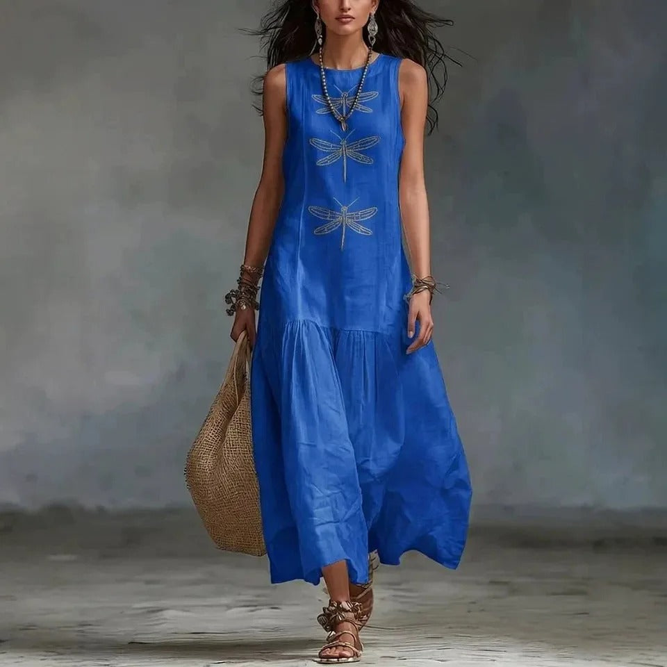 Daniela bohemian midi dress in blue, full-length front view