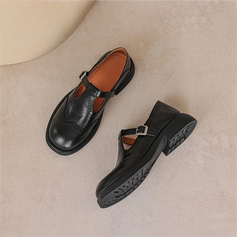Talvanna Mary Janes in black, top view with textured sole