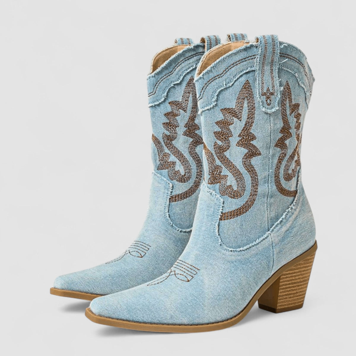 Callie western ankle boots in sky blue, pair on plain background