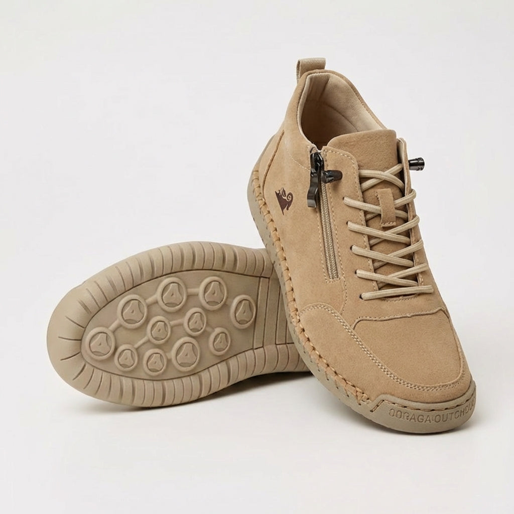 Mila trainers in sand beige, side and sole view