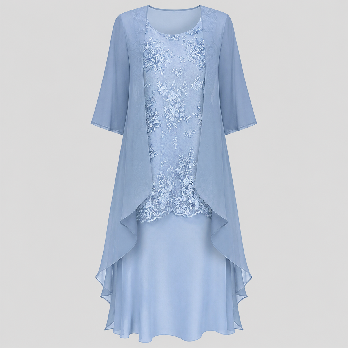 Lumi chiffon two-piece dress in blue, product front view