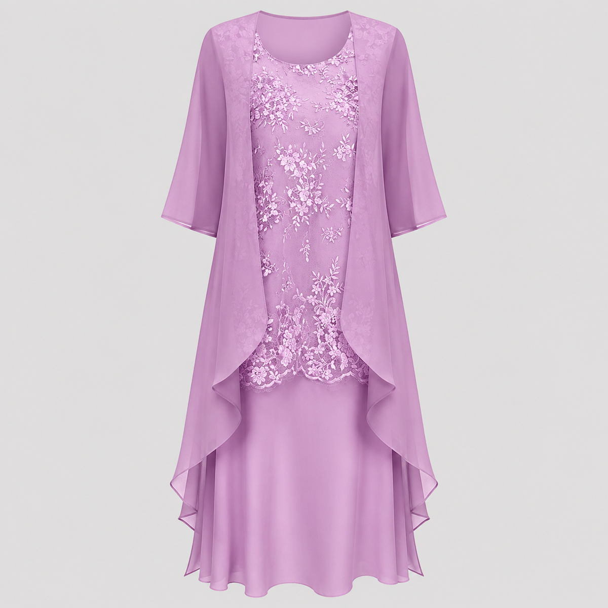 Lumi chiffon two-piece dress in lilac, product front view