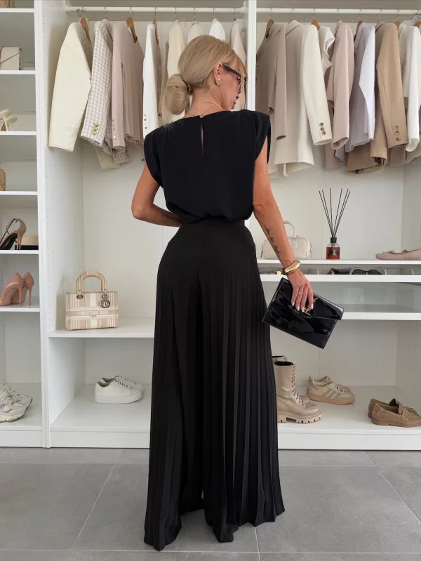 Marisella top and pants set in black, back view