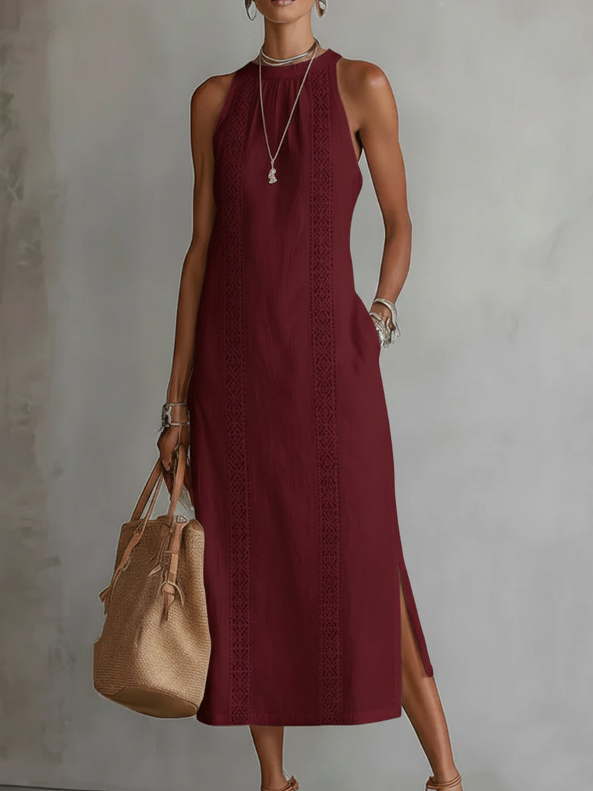 Imogen collared midi dress in red, full-length front view