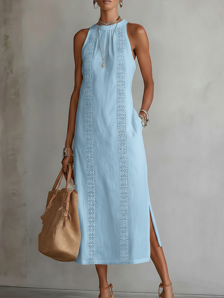 Imogen collared midi dress in blue, full-length front view