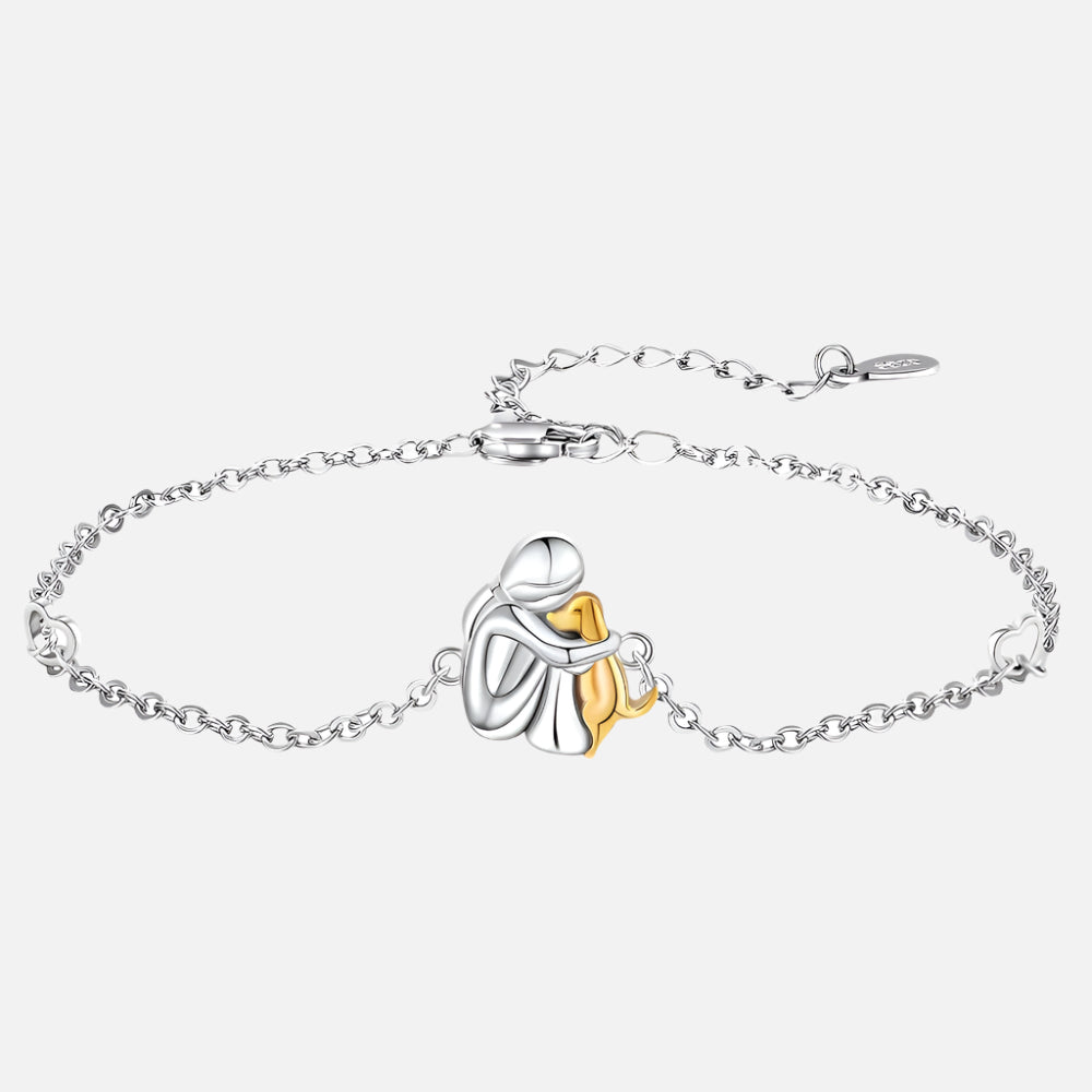 Fioran dog icon bracelet in silver and gold, full chain view