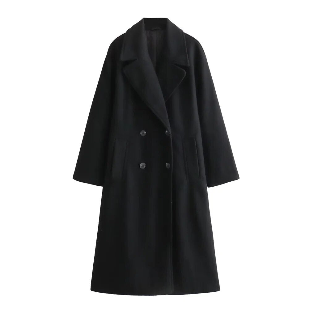 Lyna long winter coat in black, front view
