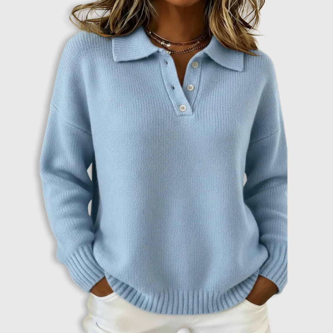 Ynah collared knit sweater in light blue, front view