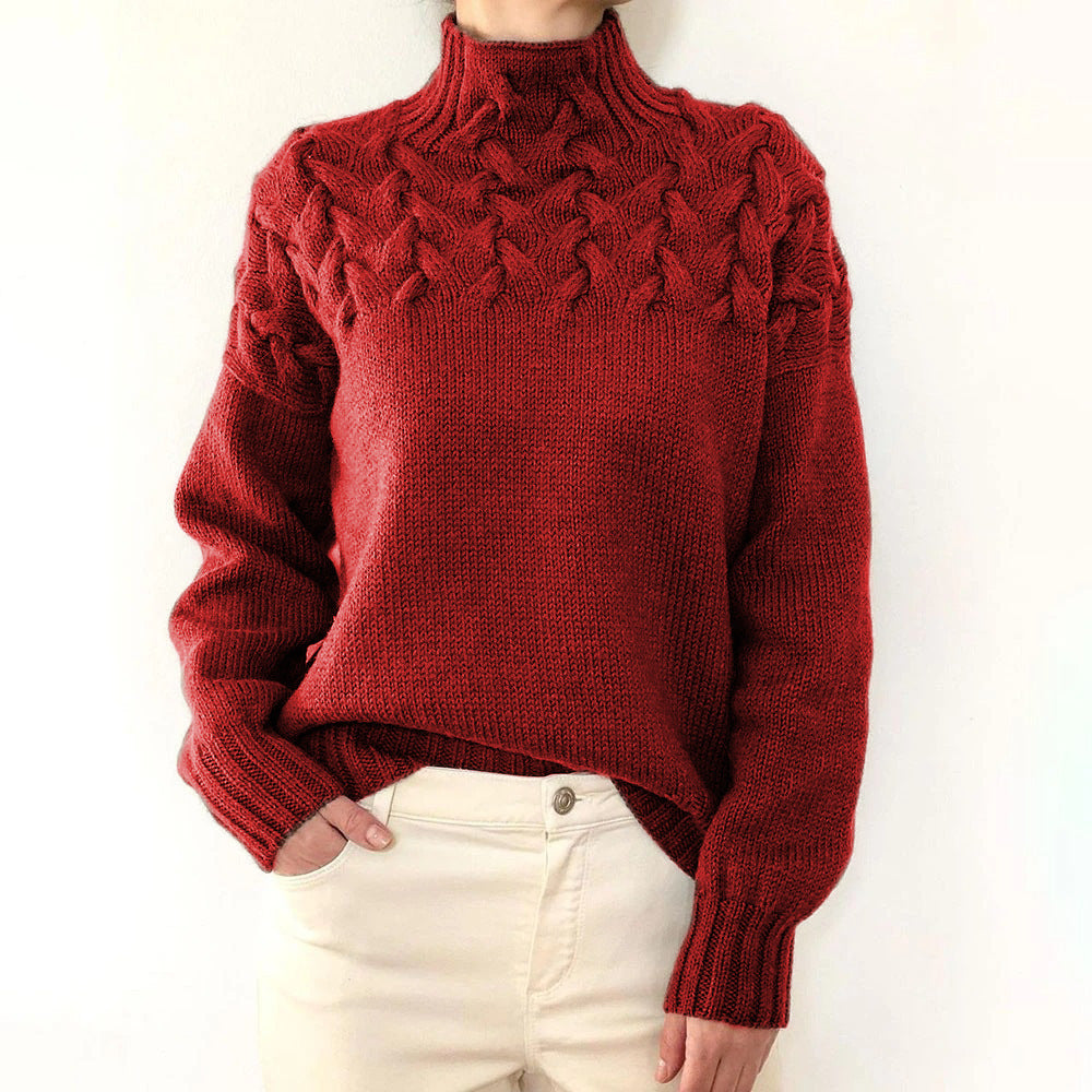 Vaely sophisticated sweater in red, front view on model