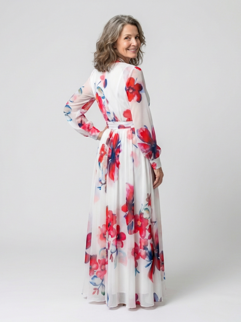 Lillian floral wrap maxi dress in red floral, back view