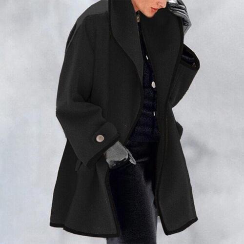 Valora oversized trench coat in black, front view on model