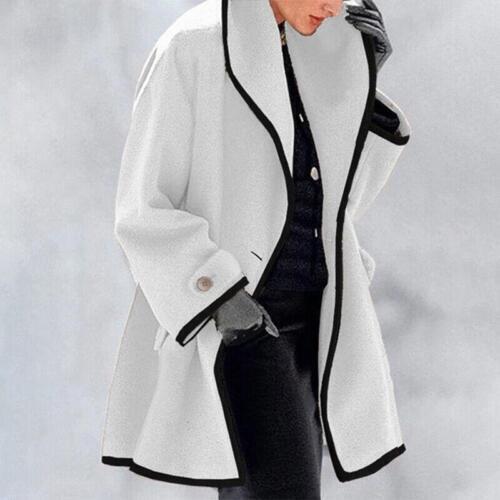 Valora oversized trench coat in white with black border, front view