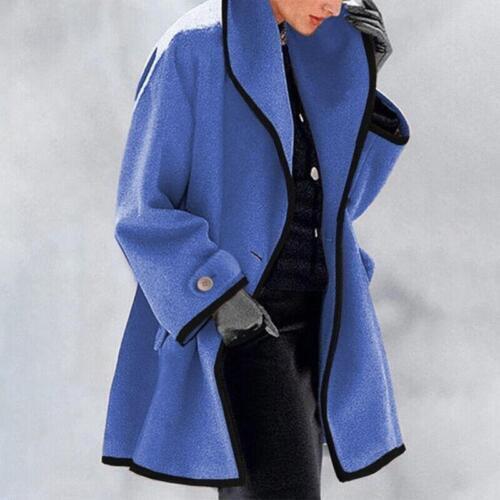 Valora oversized trench coat in blue with contrast trim, front view