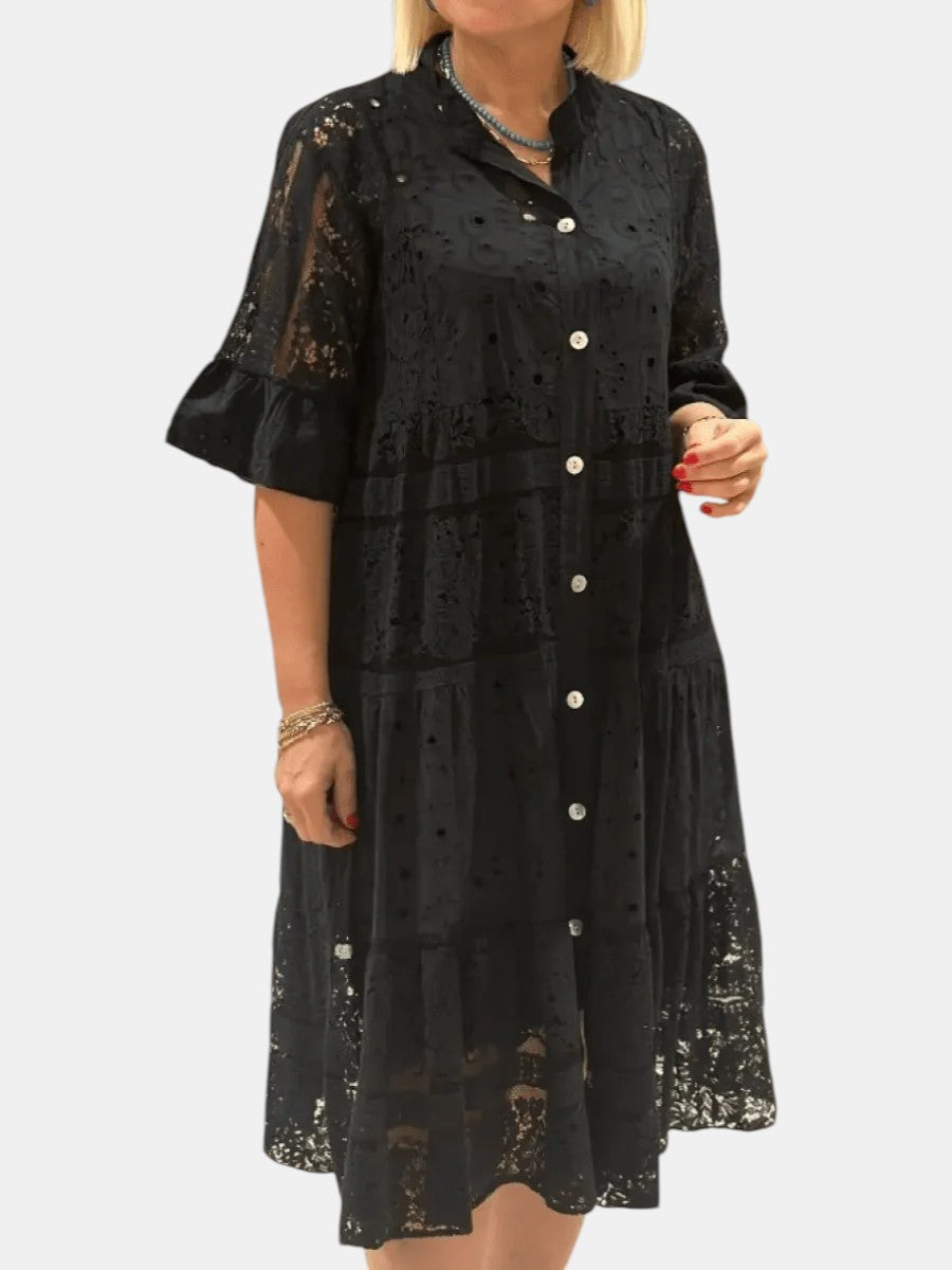Cherylann floral midi dress in black, full-length front view