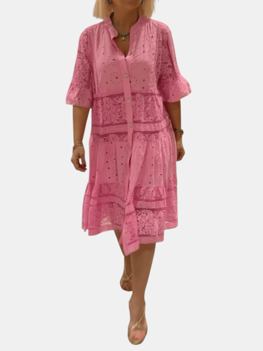 Cherylann floral midi dress in pink, full-length front view