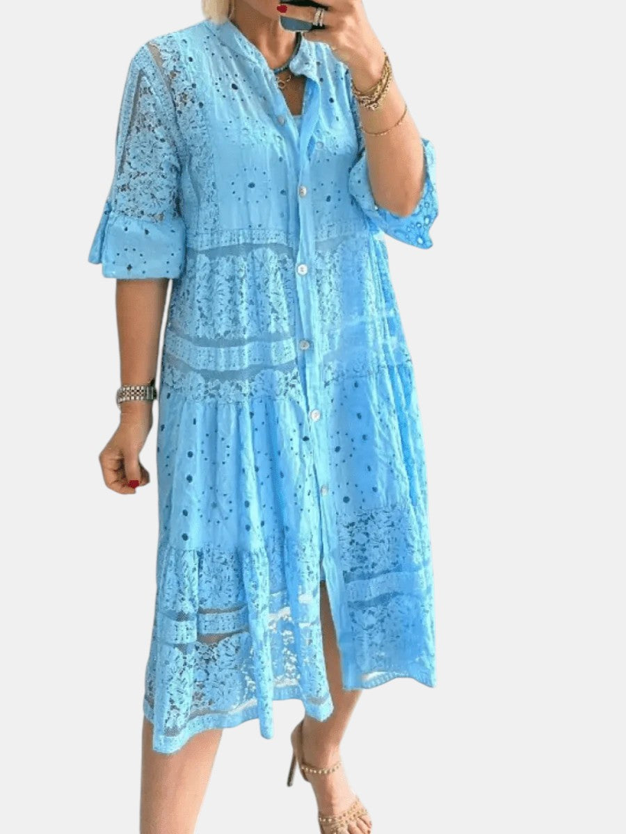 Cherylann floral midi dress in blue, full-length front view