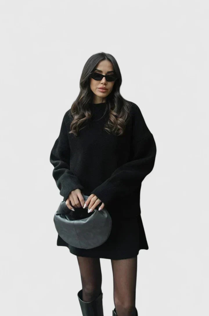 Ximaryell knitted sweater set in black, full-length front view