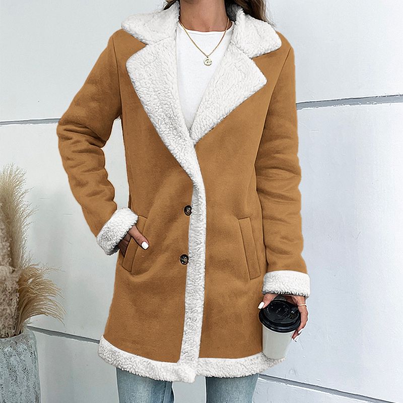 Marcelline sherpa coat in brown, buttoned front view