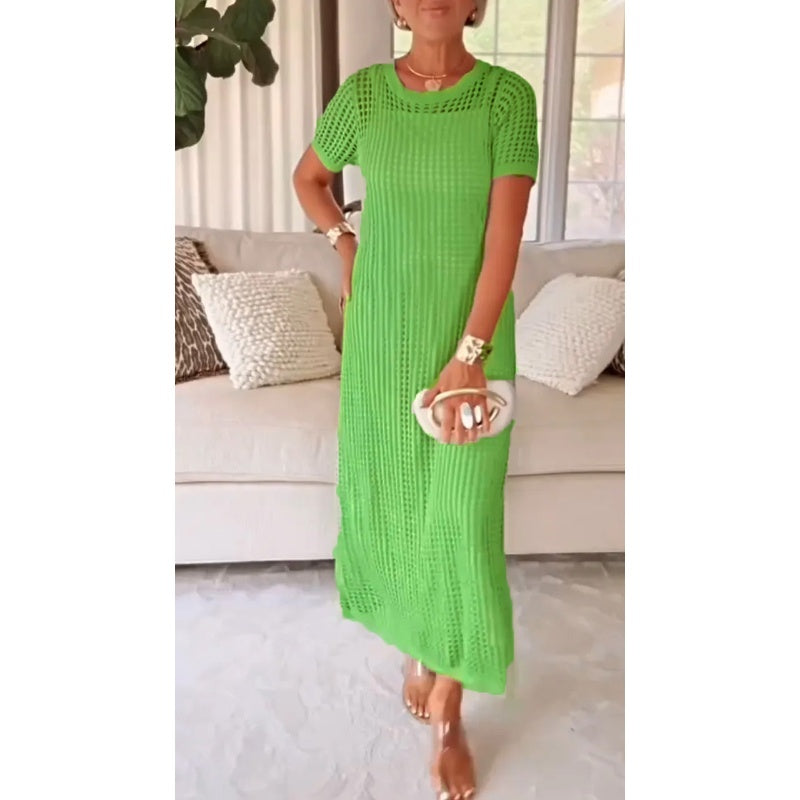 Bethany cut-out long maxi dress in green, full-length front view
