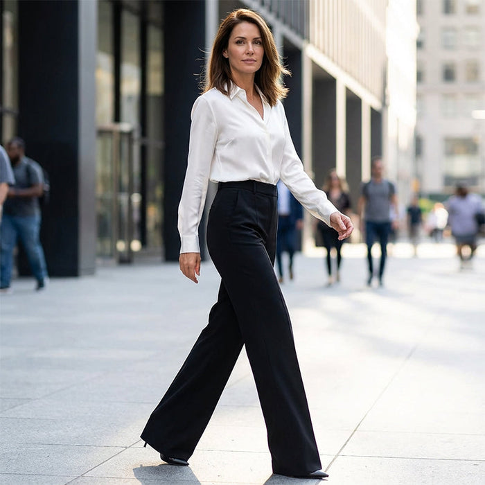 Margaret tailored comfort trousers in black, full-length front view