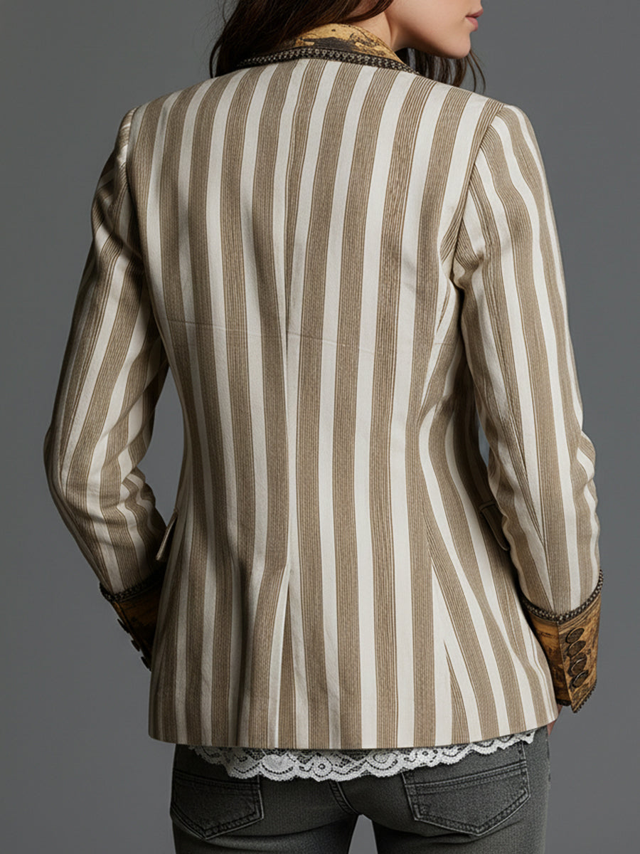 Augusta blazer in khaki stripe, back view