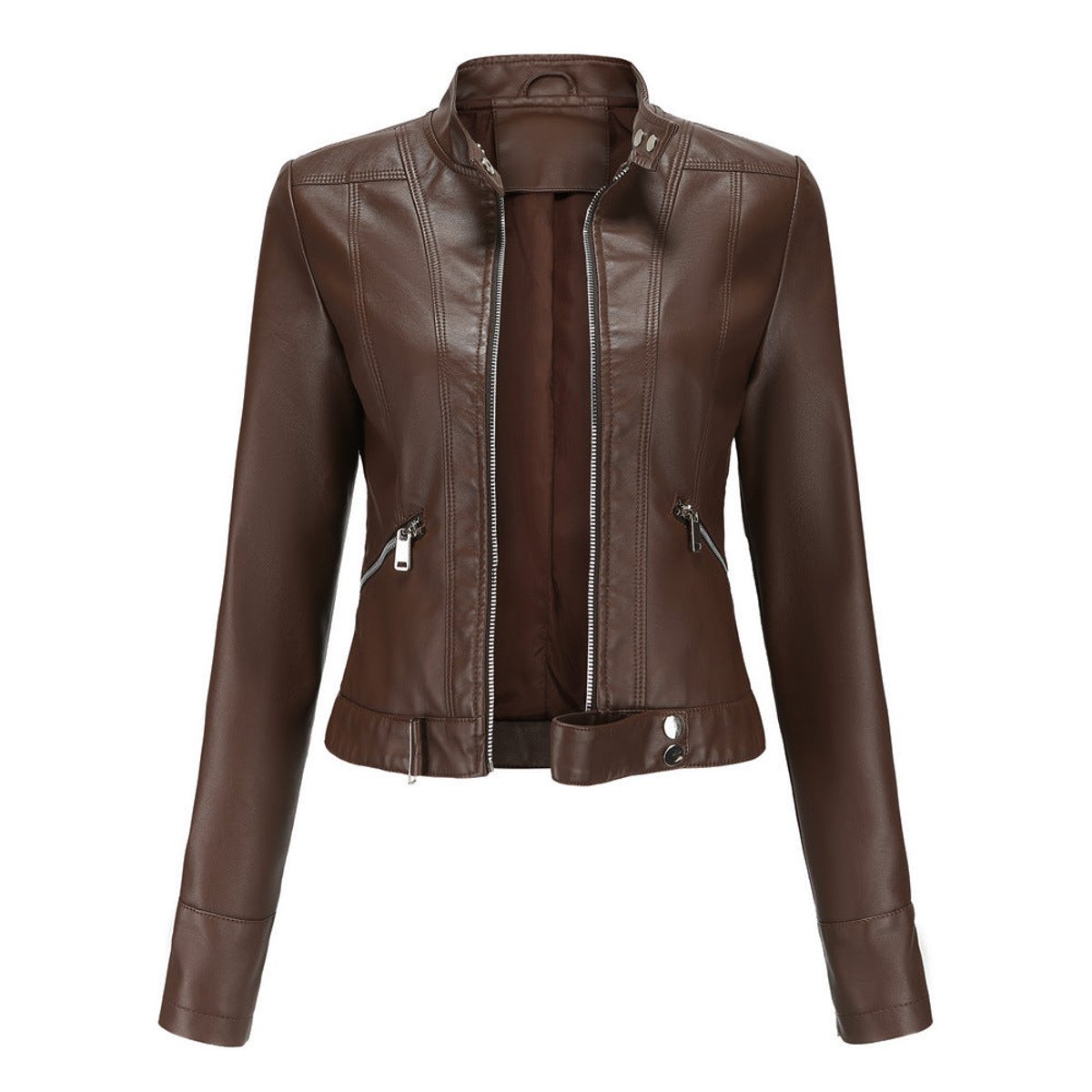 Olwen | Cropped Mandarin-Collar Biker Jacket