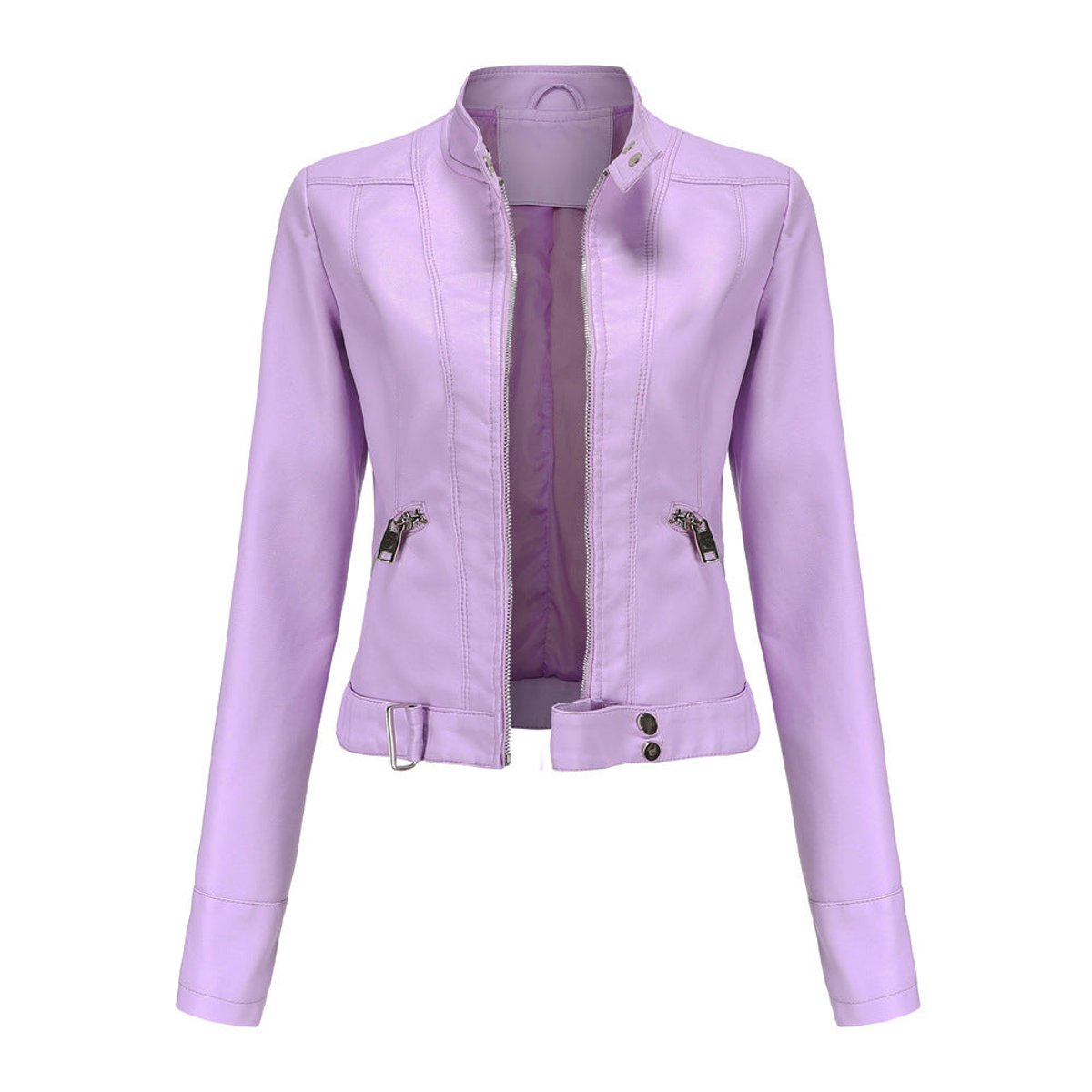 Olwen | Cropped Mandarin-Collar Biker Jacket