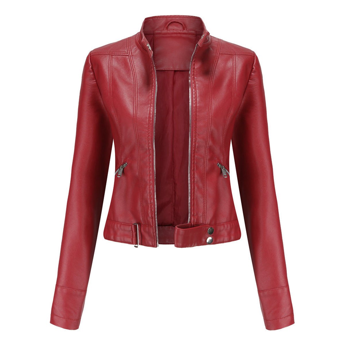 Olwen | Cropped Mandarin-Collar Biker Jacket