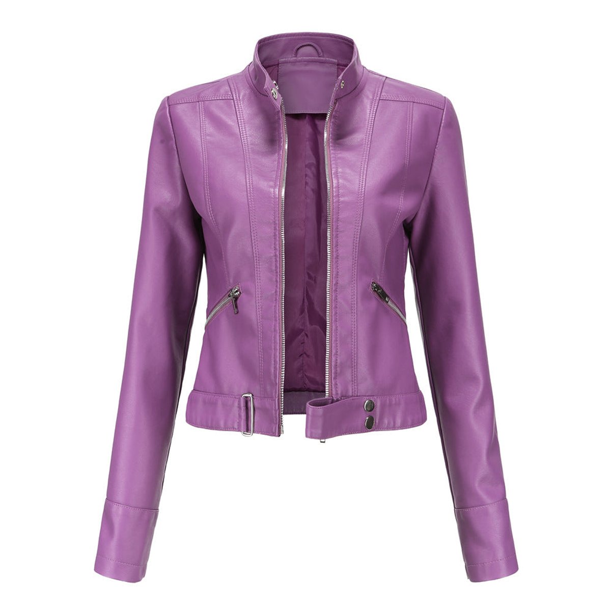 Olwen | Cropped Mandarin-Collar Biker Jacket