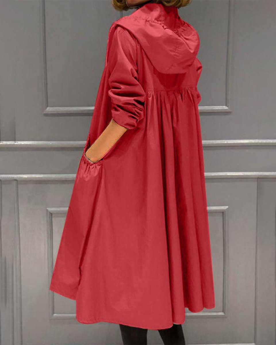 Kathleen | Long Hooded Zip-Front Trench Coat