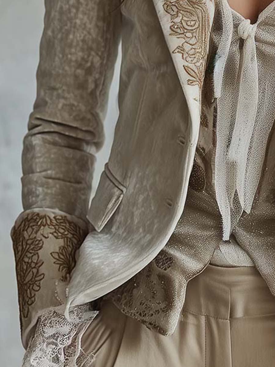 Katharine blazer in ivory, close-up of flap pocket and turned-back cuff