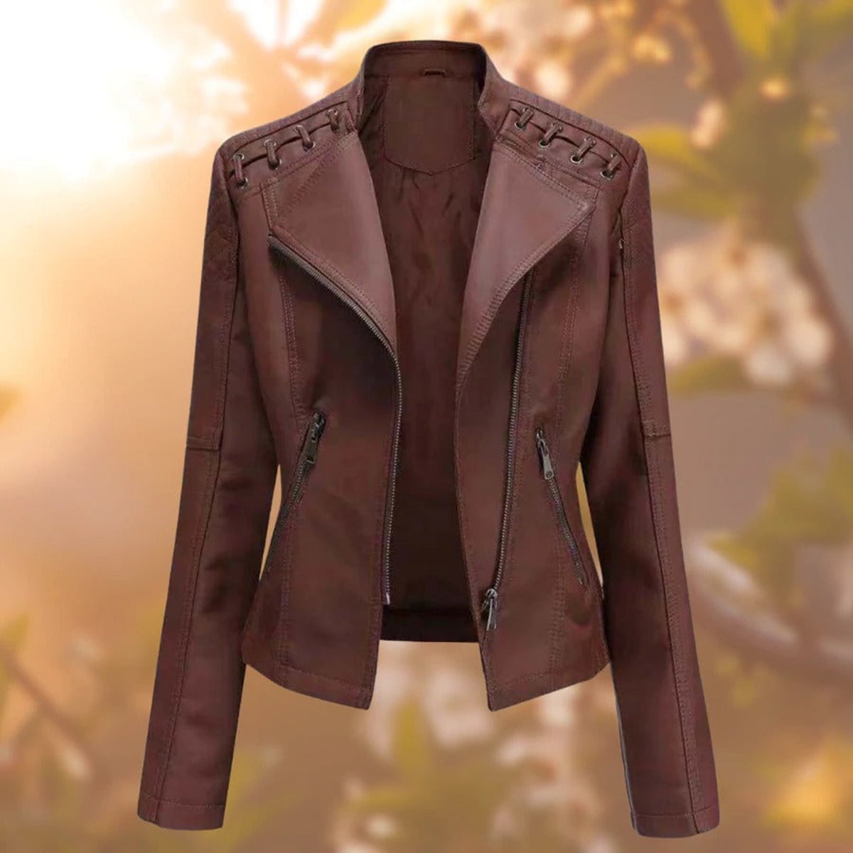 Bridget | Laced-Shoulder Asymmetric Biker Jacket