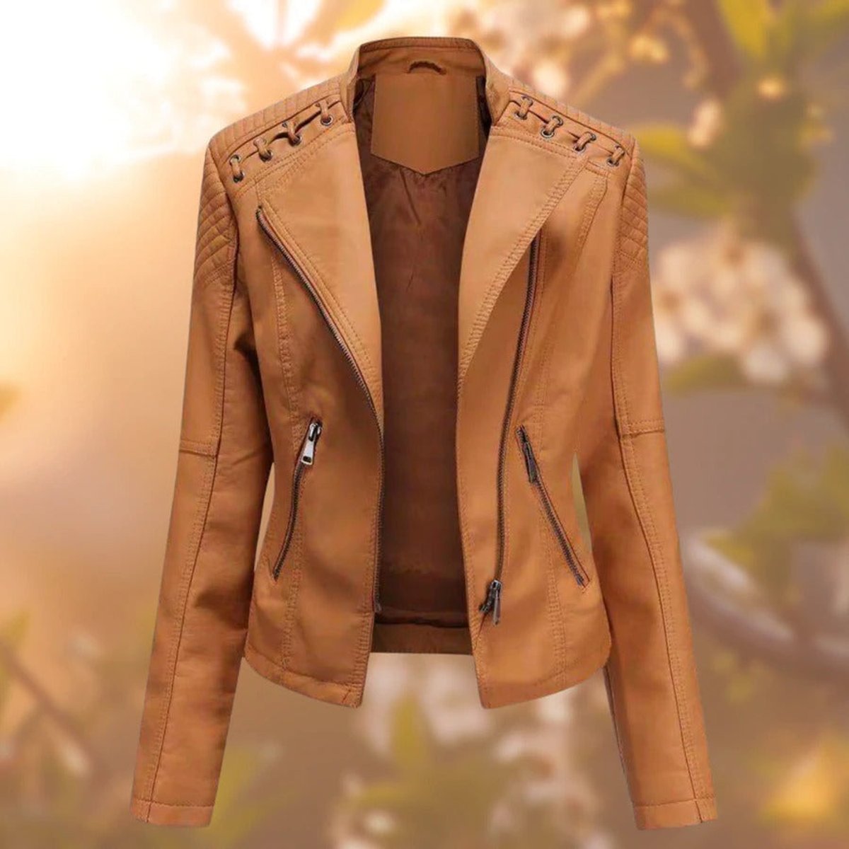 Bridget | Laced-Shoulder Asymmetric Biker Jacket