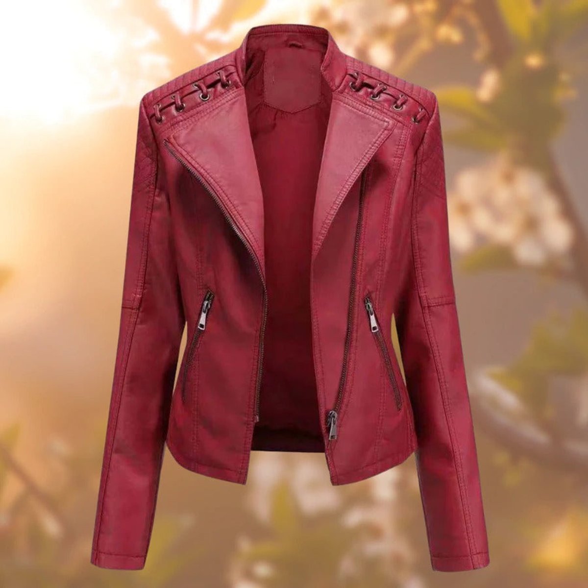 Bridget | Laced-Shoulder Asymmetric Biker Jacket