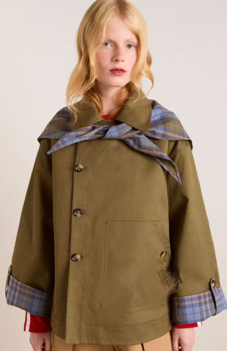 Lorna oversized utility jacket in olive green, three-quarter front view
